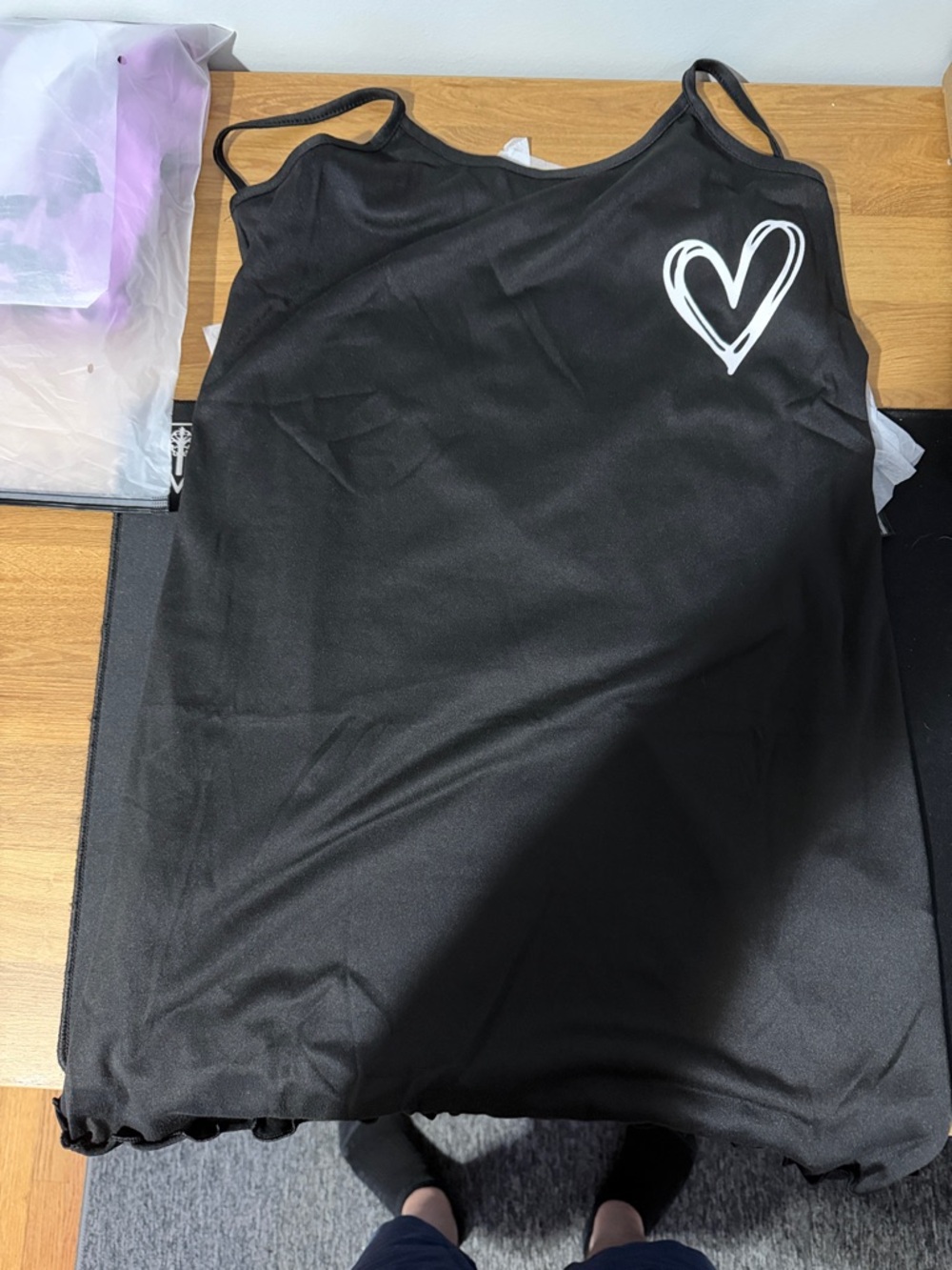 Black Spaghetti Strap Tank with White Heart Graphic